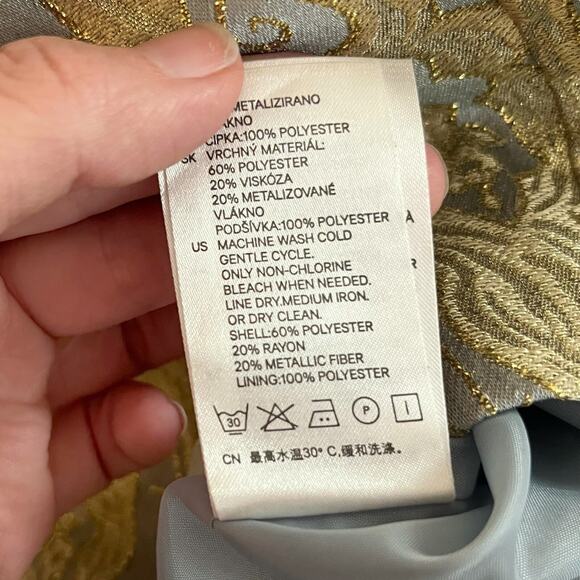 H&M Zip Front Brocade Mini Dress 6 Metallic Regencycore Marie Antoinette Damask - Picture 9 of 9